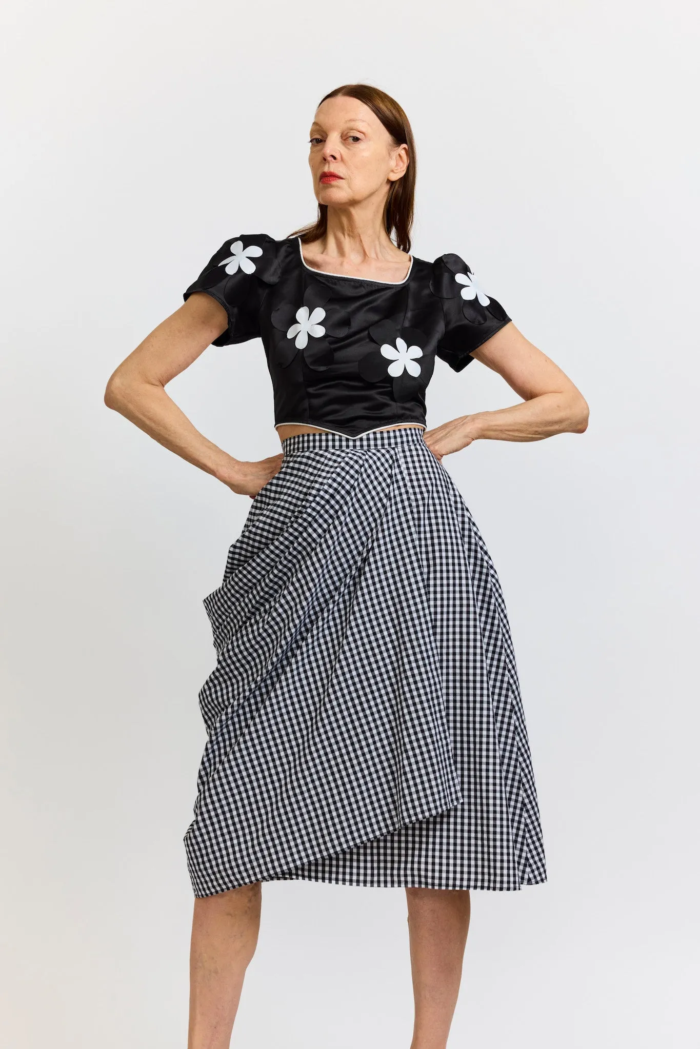 Vivienne Skirt in Black and White Gingham Cotton