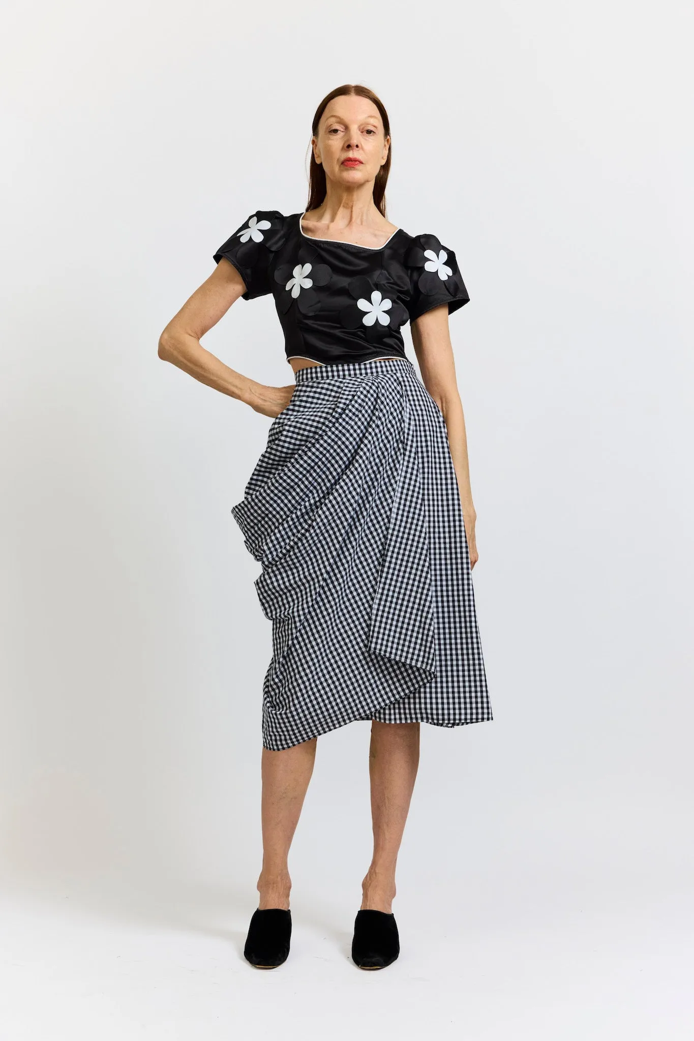 Vivienne Skirt in Black and White Gingham Cotton