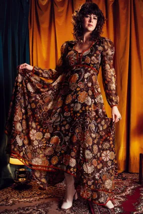 Voodoo Child Brown Floral Trimmed Midi Dress - SSA532 - UK8