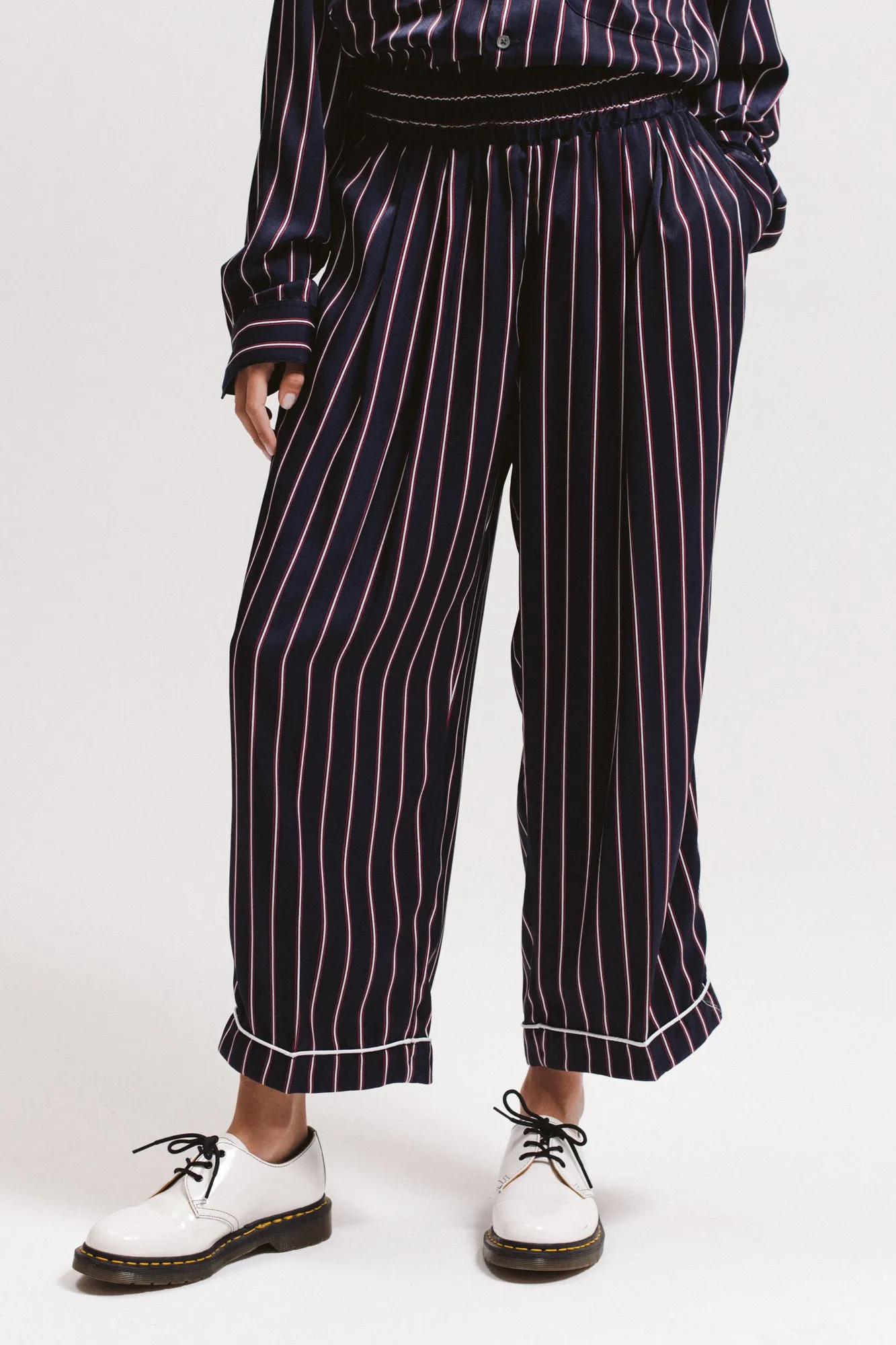 Wide Stripe Trouser - Navy