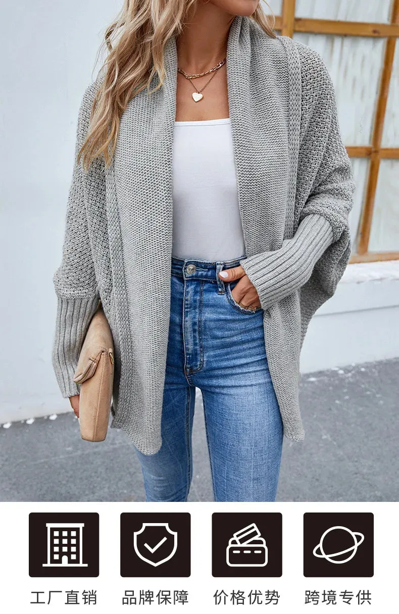 Woman sweater cardigan 2022 autumn/winter Solid color bat sleeve patchwork woman's clothing dropshipping Sale MMYD2836