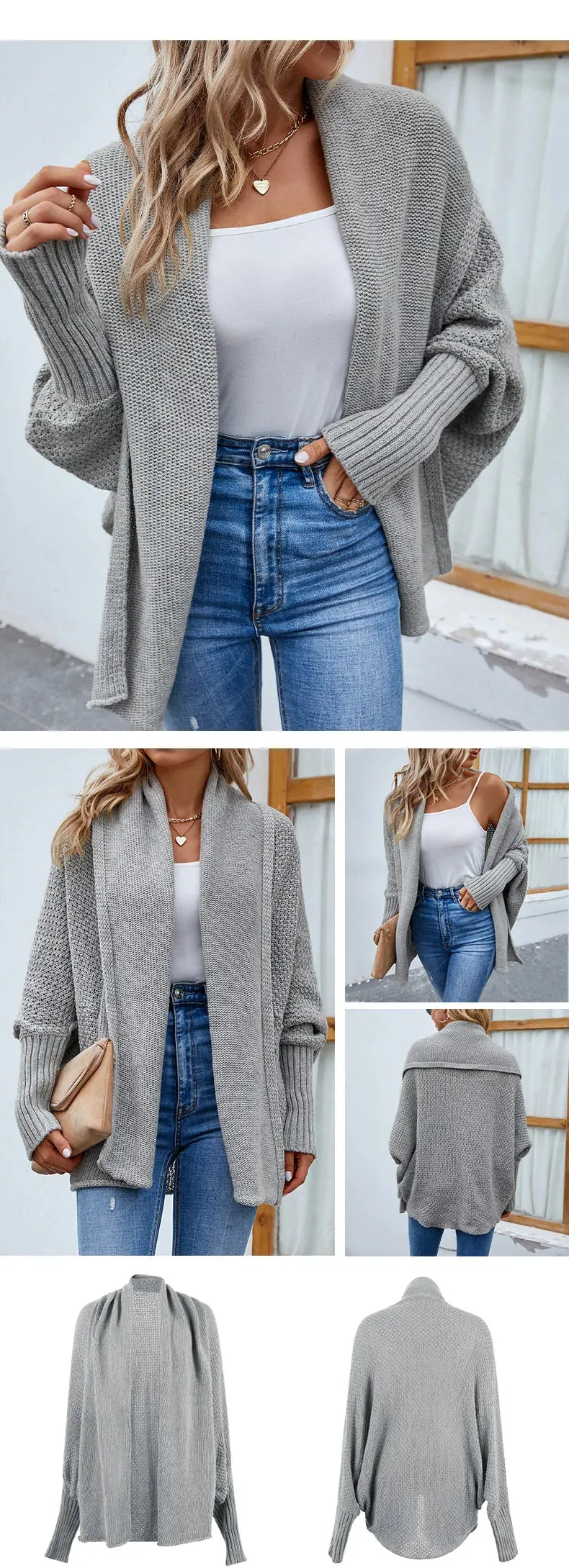 Woman sweater cardigan 2022 autumn/winter Solid color bat sleeve patchwork woman's clothing dropshipping Sale MMYD2836