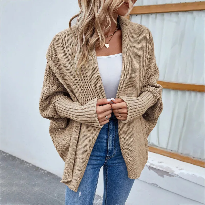 Woman sweater cardigan 2022 autumn/winter Solid color bat sleeve patchwork woman's clothing dropshipping Sale MMYD2836