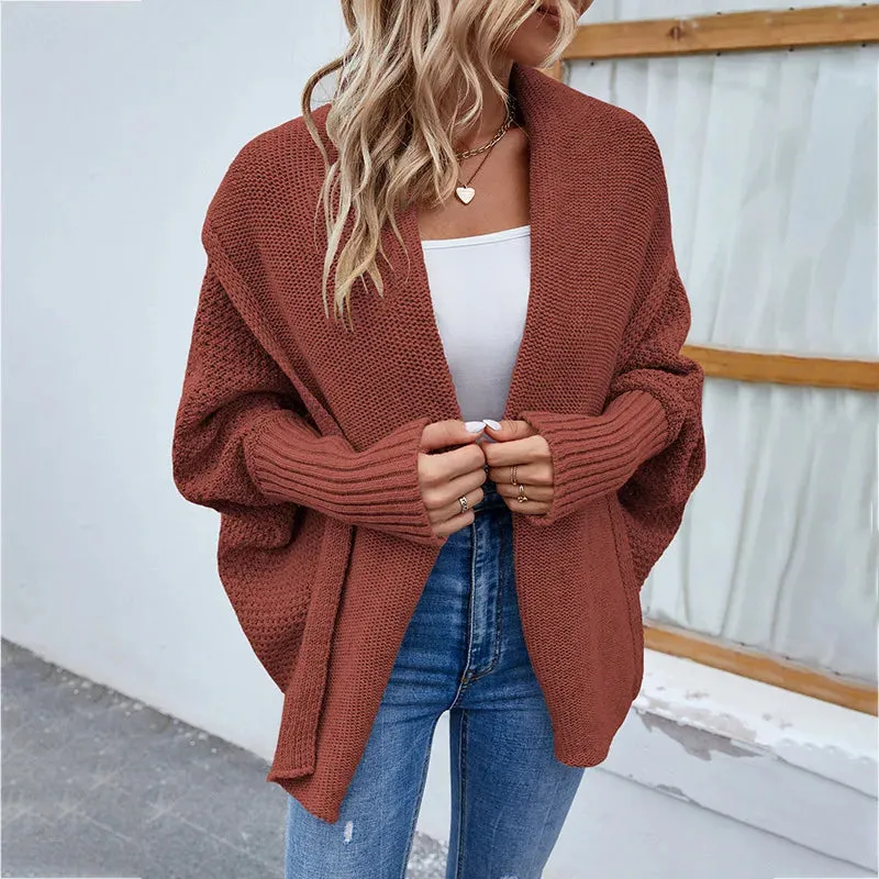 Woman sweater cardigan 2022 autumn/winter Solid color bat sleeve patchwork woman's clothing dropshipping Sale MMYD2836