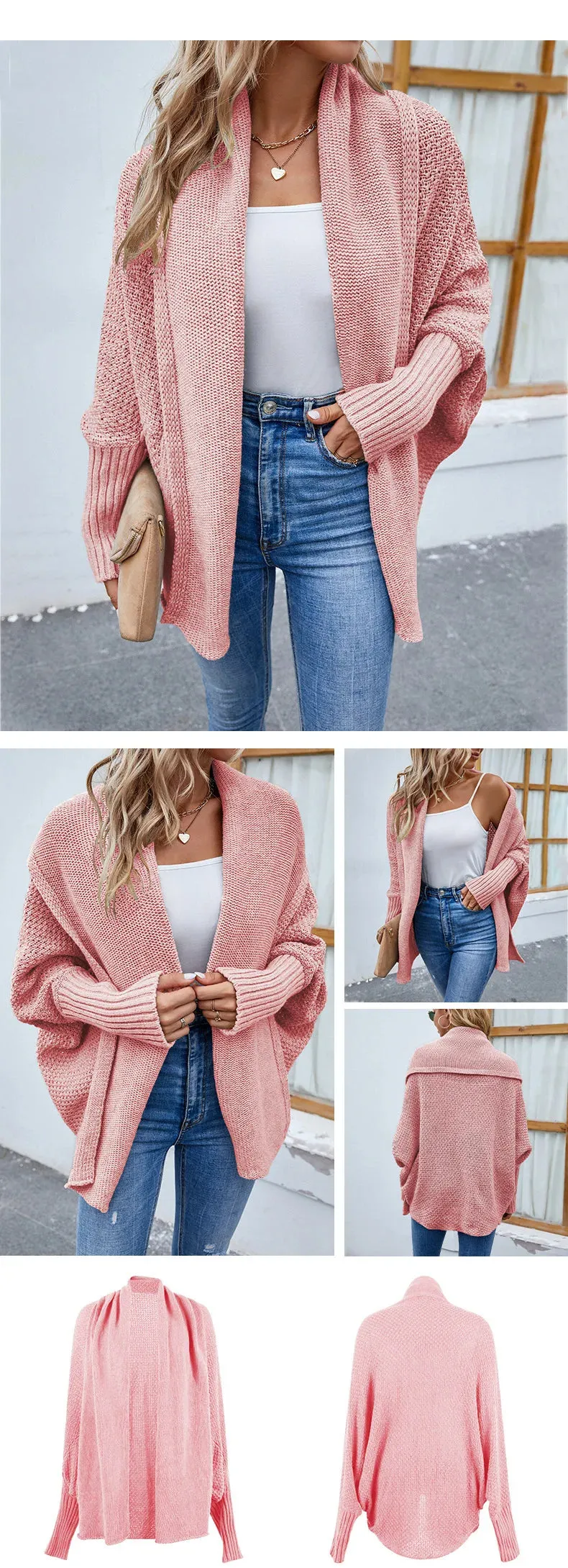 Woman sweater cardigan 2022 autumn/winter Solid color bat sleeve patchwork woman's clothing dropshipping Sale MMYD2836