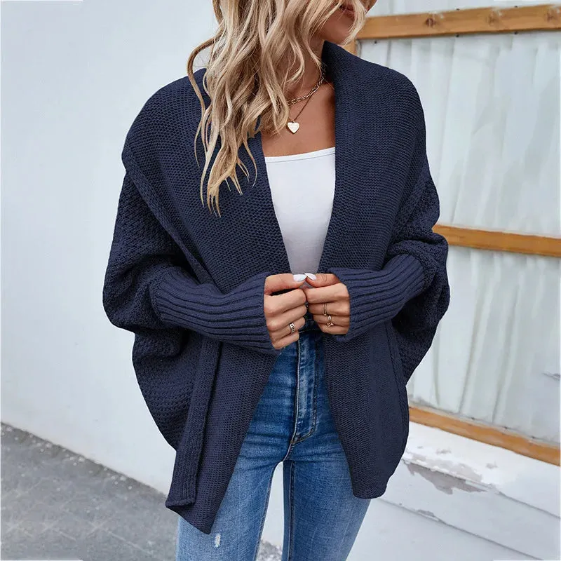 Woman sweater cardigan 2022 autumn/winter Solid color bat sleeve patchwork woman's clothing dropshipping Sale MMYD2836