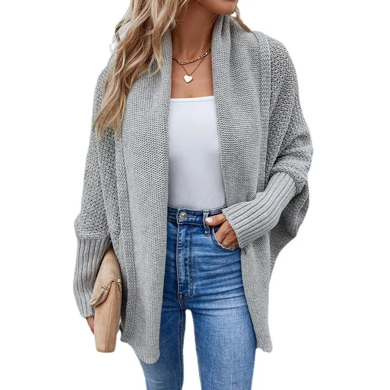 Woman sweater cardigan 2022 autumn/winter Solid color bat sleeve patchwork woman's clothing dropshipping Sale MMYD2836