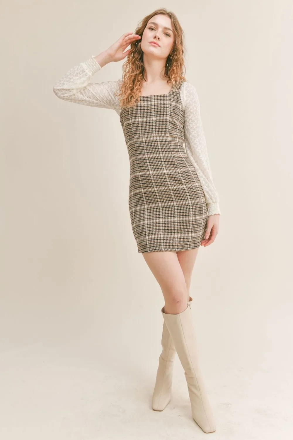 Women's Academia Plaid Mini Dress | Brown Multi