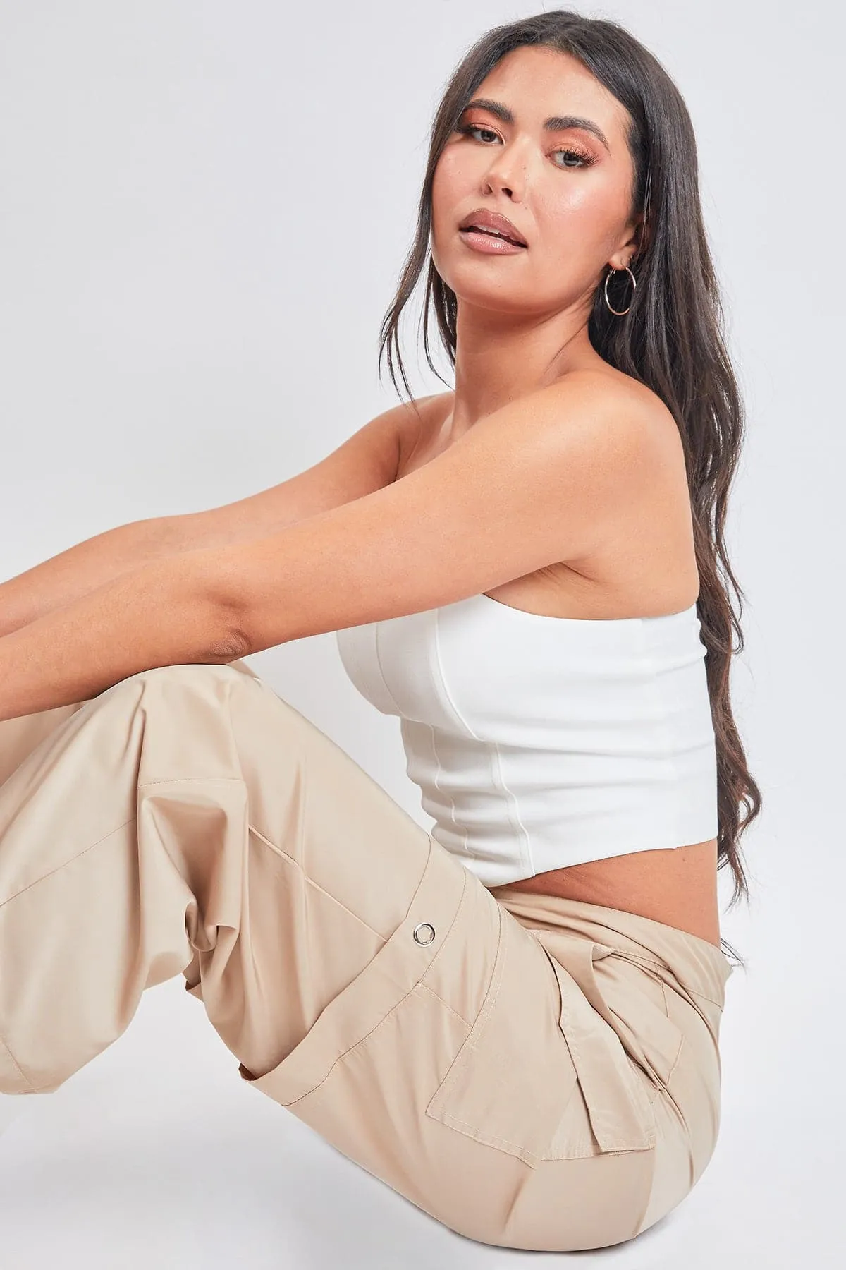 Women's  Nylon Cargo Pants With Bungee Hem